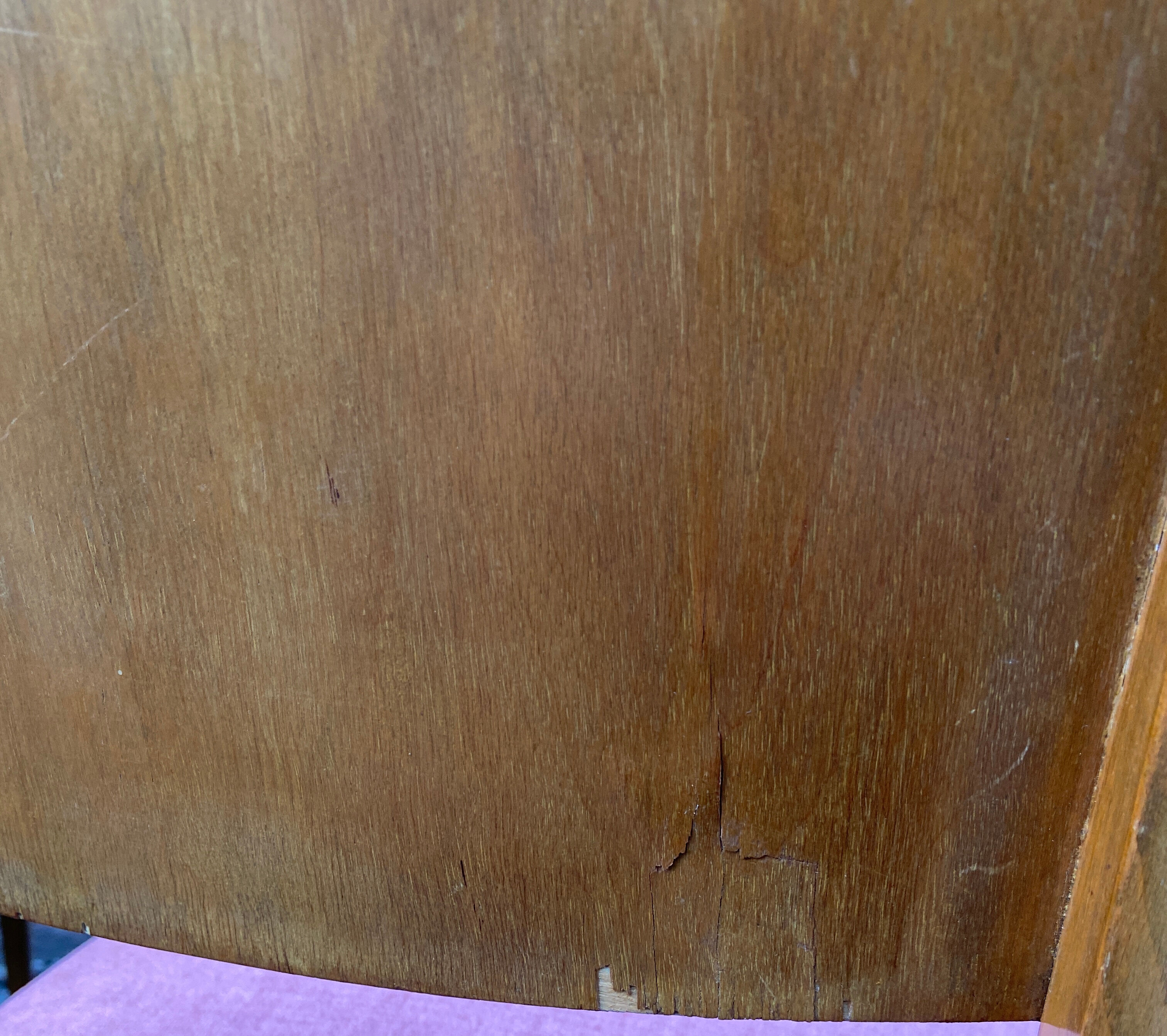 Suite of 6 art deco chairs 1950 walnut & pink velvet