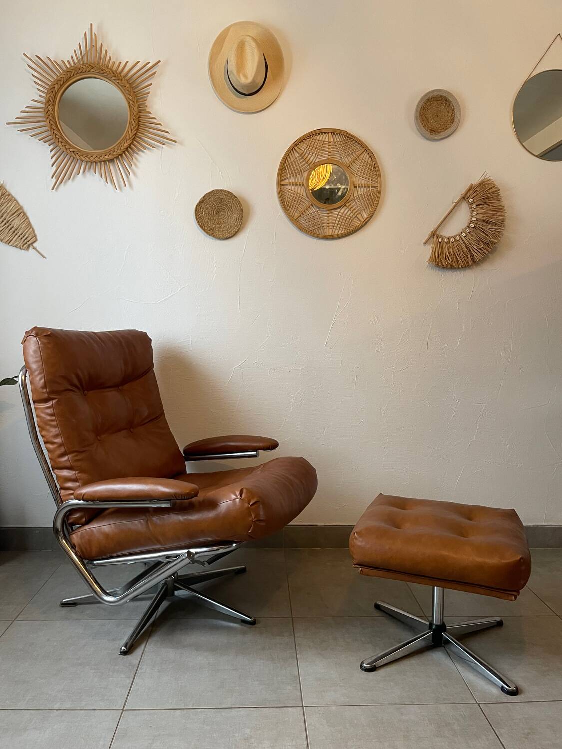Vintage reclining lounge chair and footrest