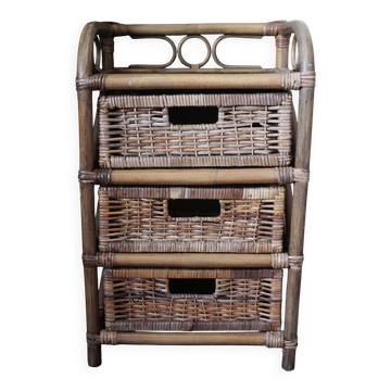 Wicker rattan chest of drawers with 3 drawers vintage storage furniture