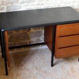 Desk 60s in metal wood and imitation leather
