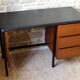 Desk 60s in metal wood and imitation leather