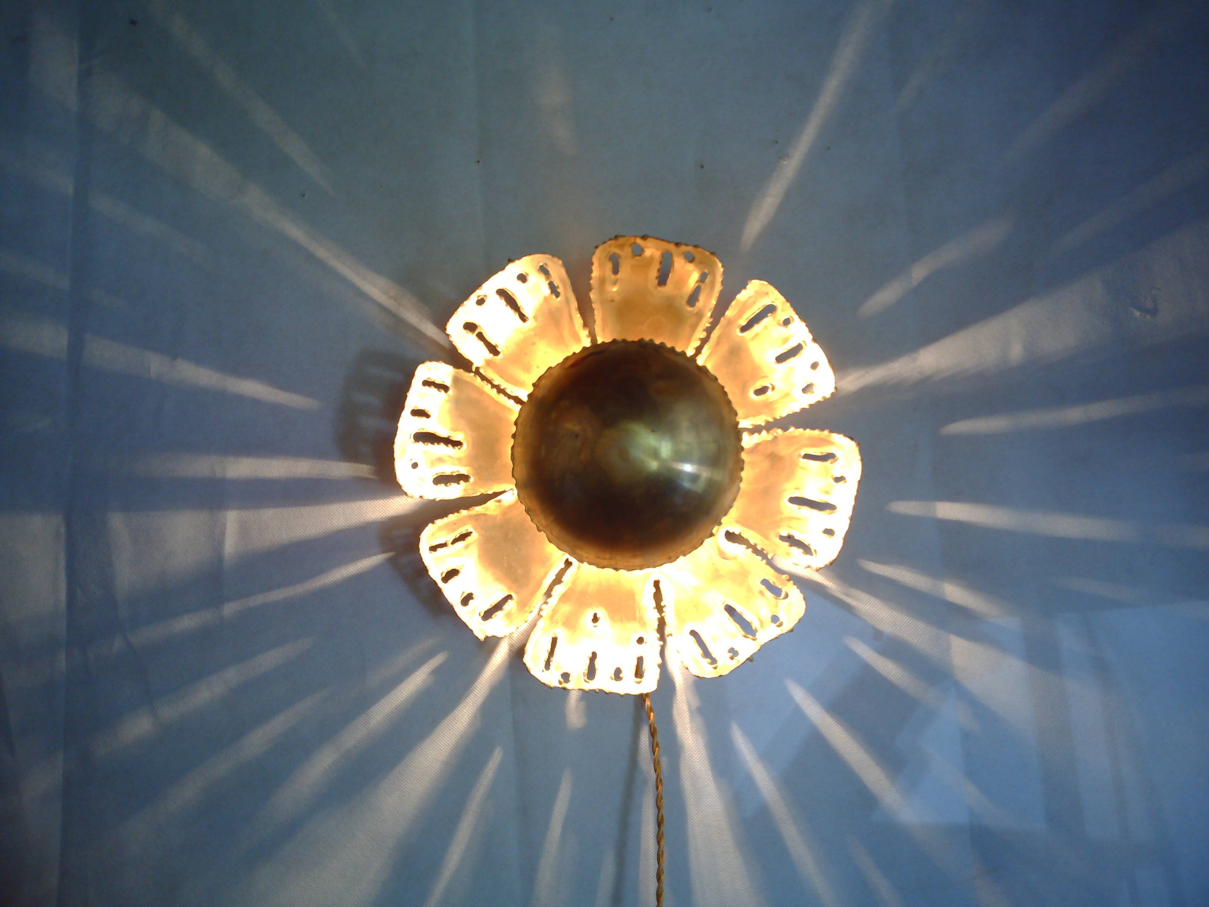Brass plate flower sconce by Svend Aage Holm-Sörensen for Holm-Sörensen, Denmark.