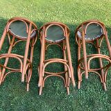 3 tabourets de bar en bois courbé et assise tissu