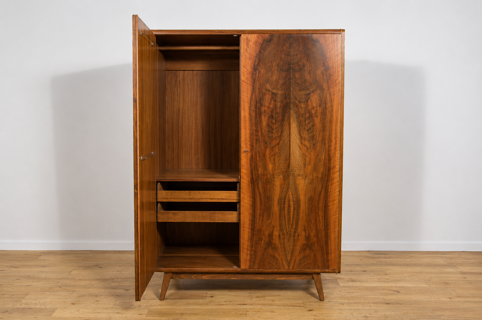 Mid-Century Walnut Wardrobe Designed by Bohumil Landsman for Jitona Soběslav, Czechoslovakia, 1960s
