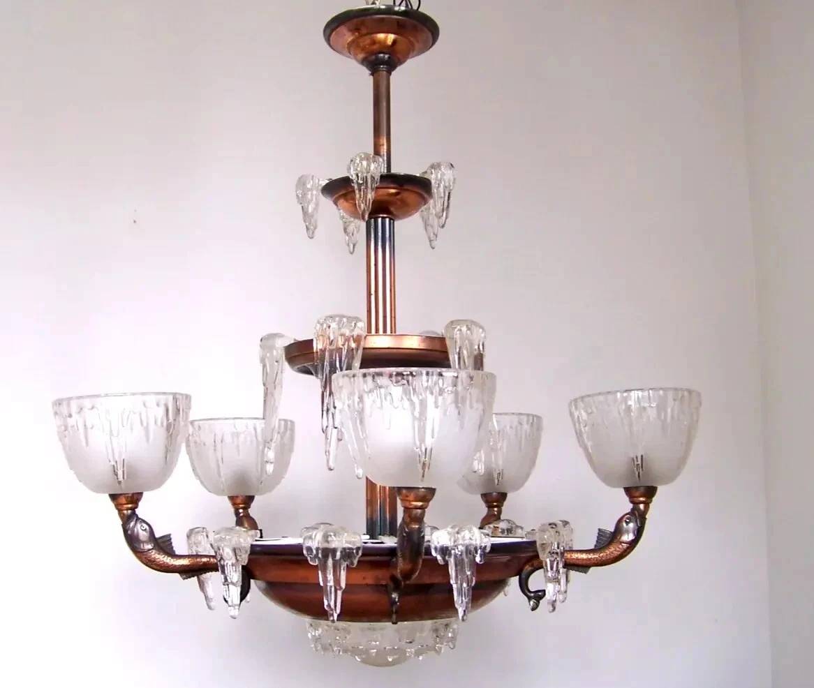Art Deco chandelier signed Ezan, France