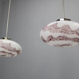 Paire de suspensions tchèques des années 1970, en verre soufflé et chrome, recâblées, reconditionnées