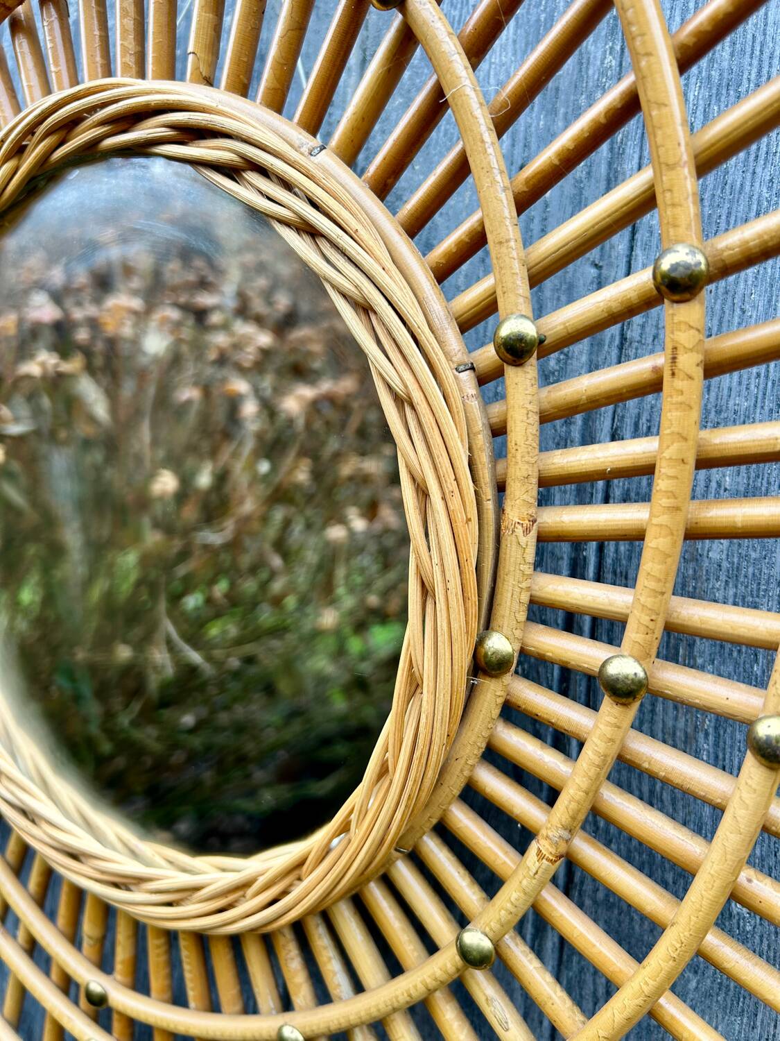 Vintage rattan sunburst mirror