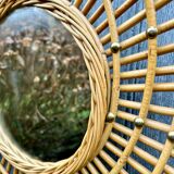 Vintage rattan sunburst mirror