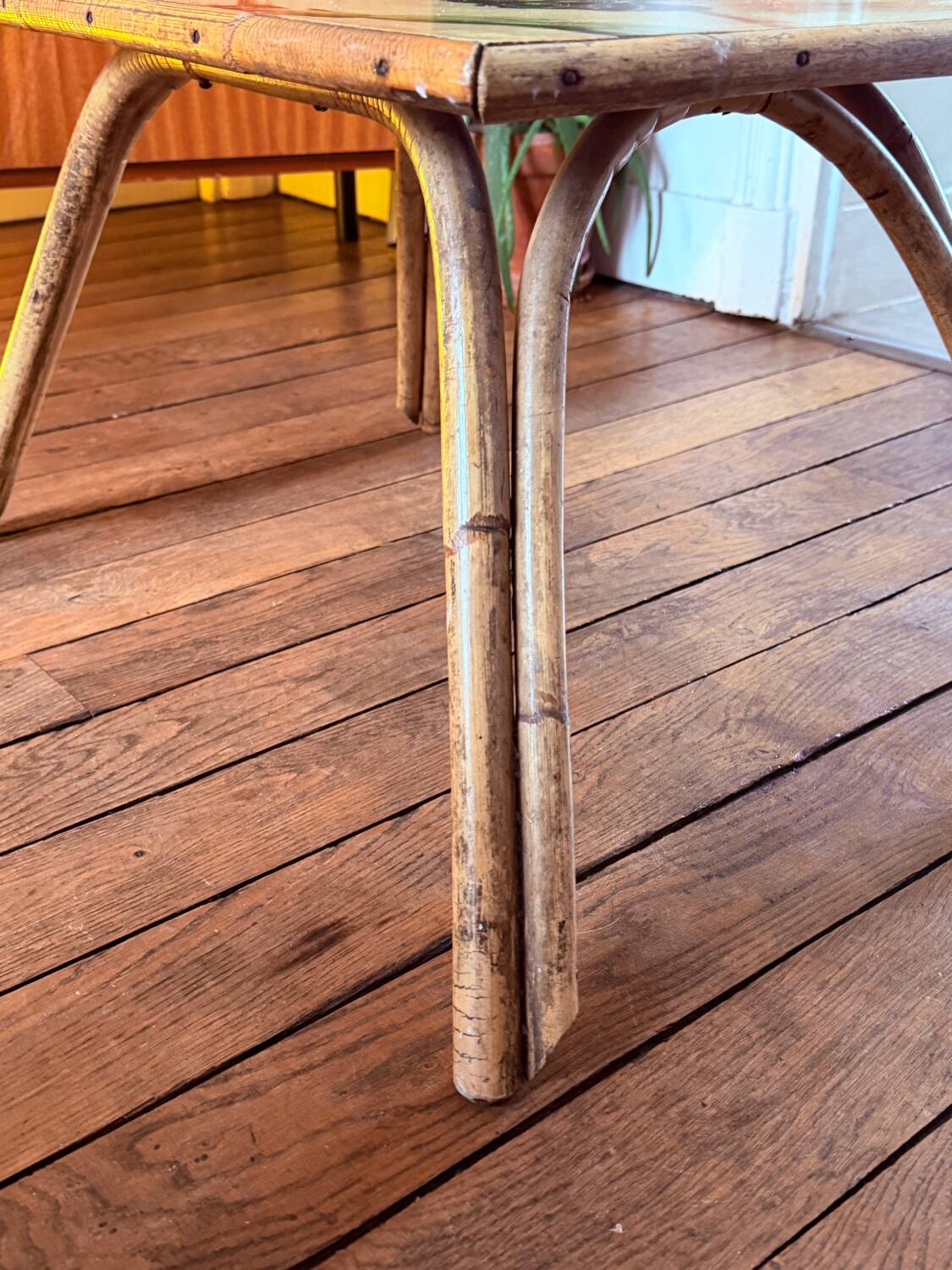 Rattan coffee table and fruits and vegetables