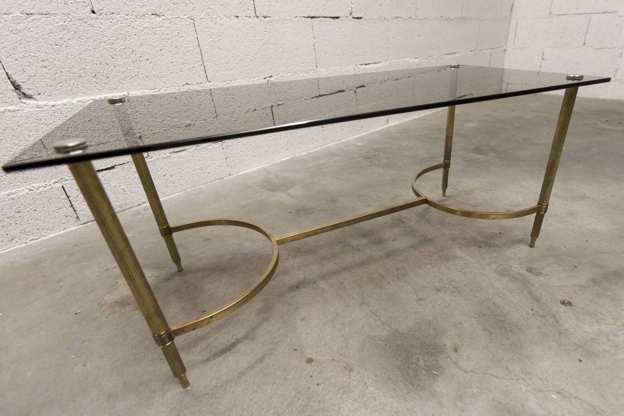 Gold brass coffee table with smoked glass 1970