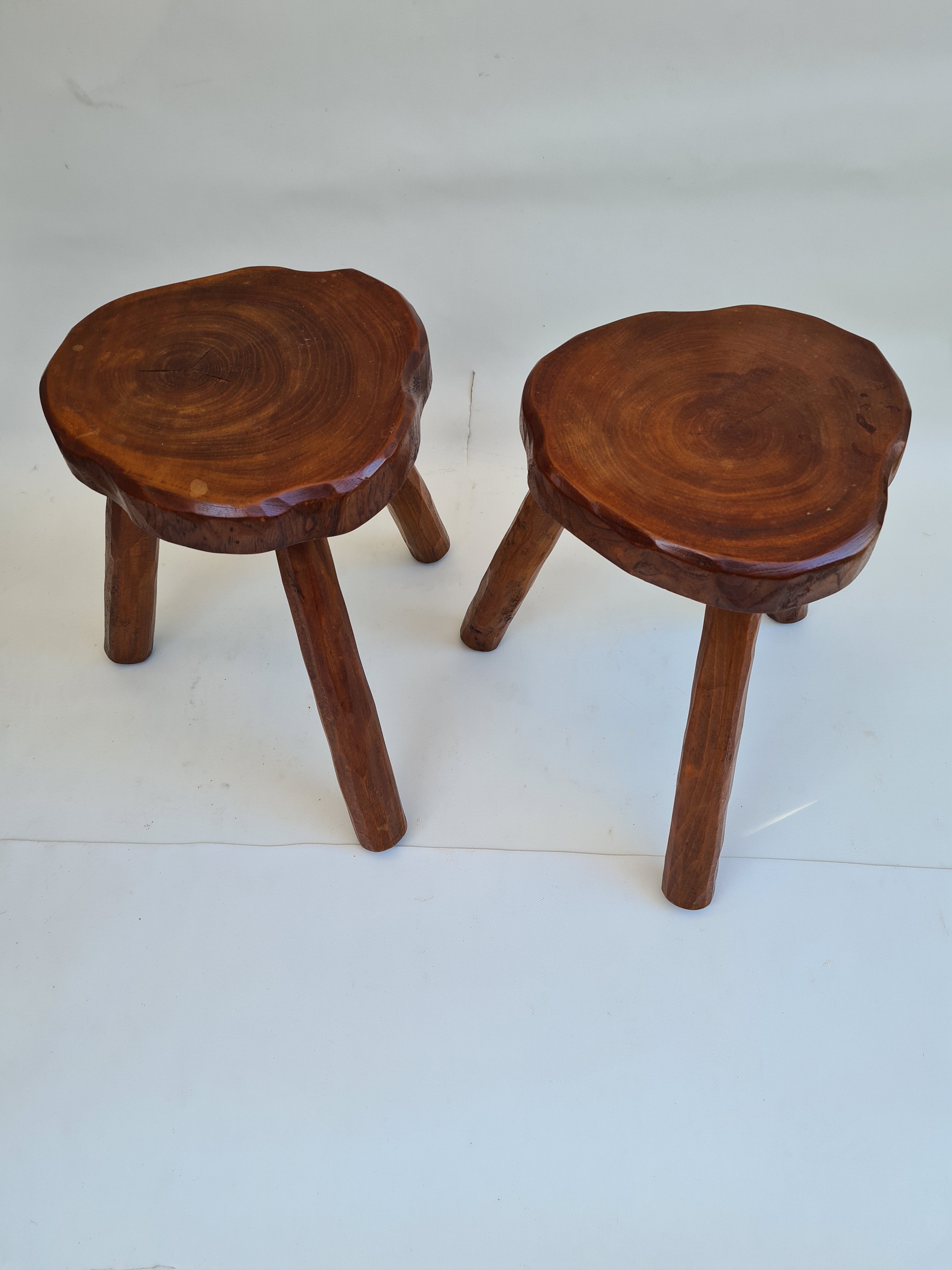 Pair of elm tripod stools