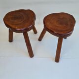 Pair of elm tripod stools