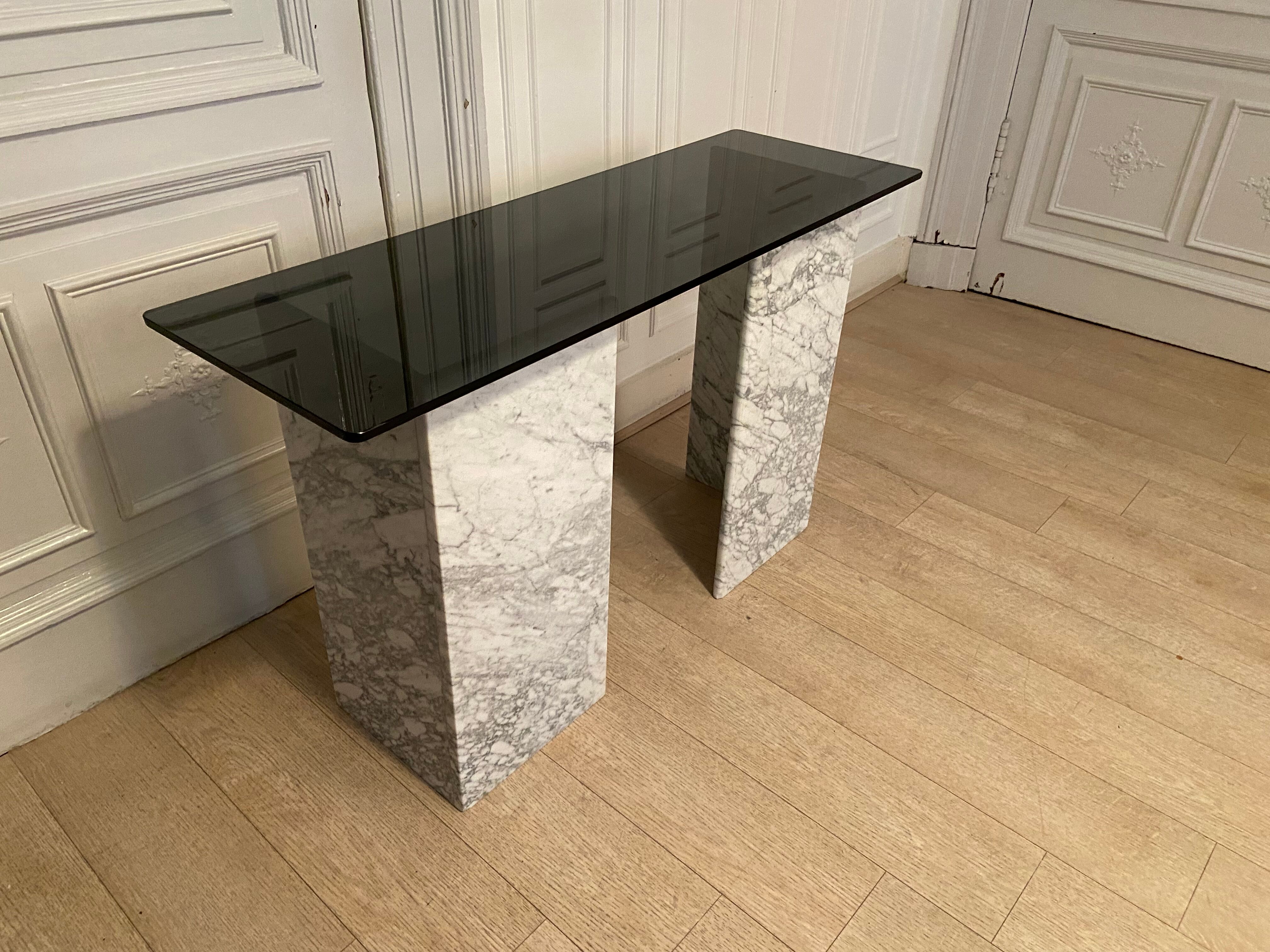 Marble console and smoked glass, Italy, 1980s