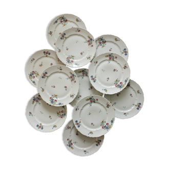10 flat vintage plates with flowers in Haviland porcelain