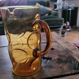 Large amber glass pitcher with bubbles – 1970s design