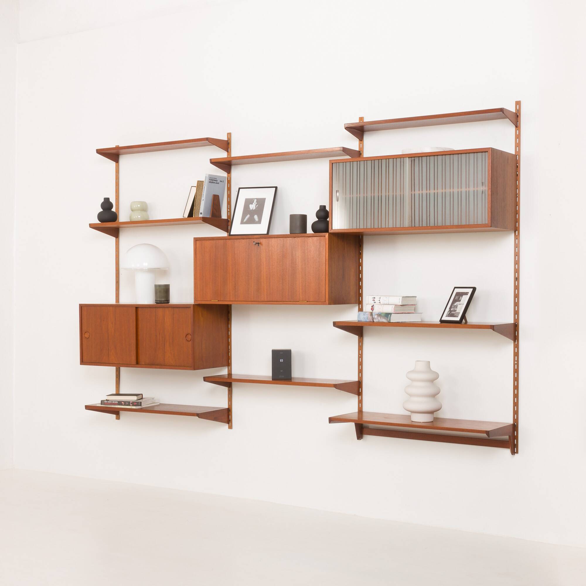 Three-compartment teak wall cabinet by Kai Kristiansen for FM Mobler, Denmark, 1960s