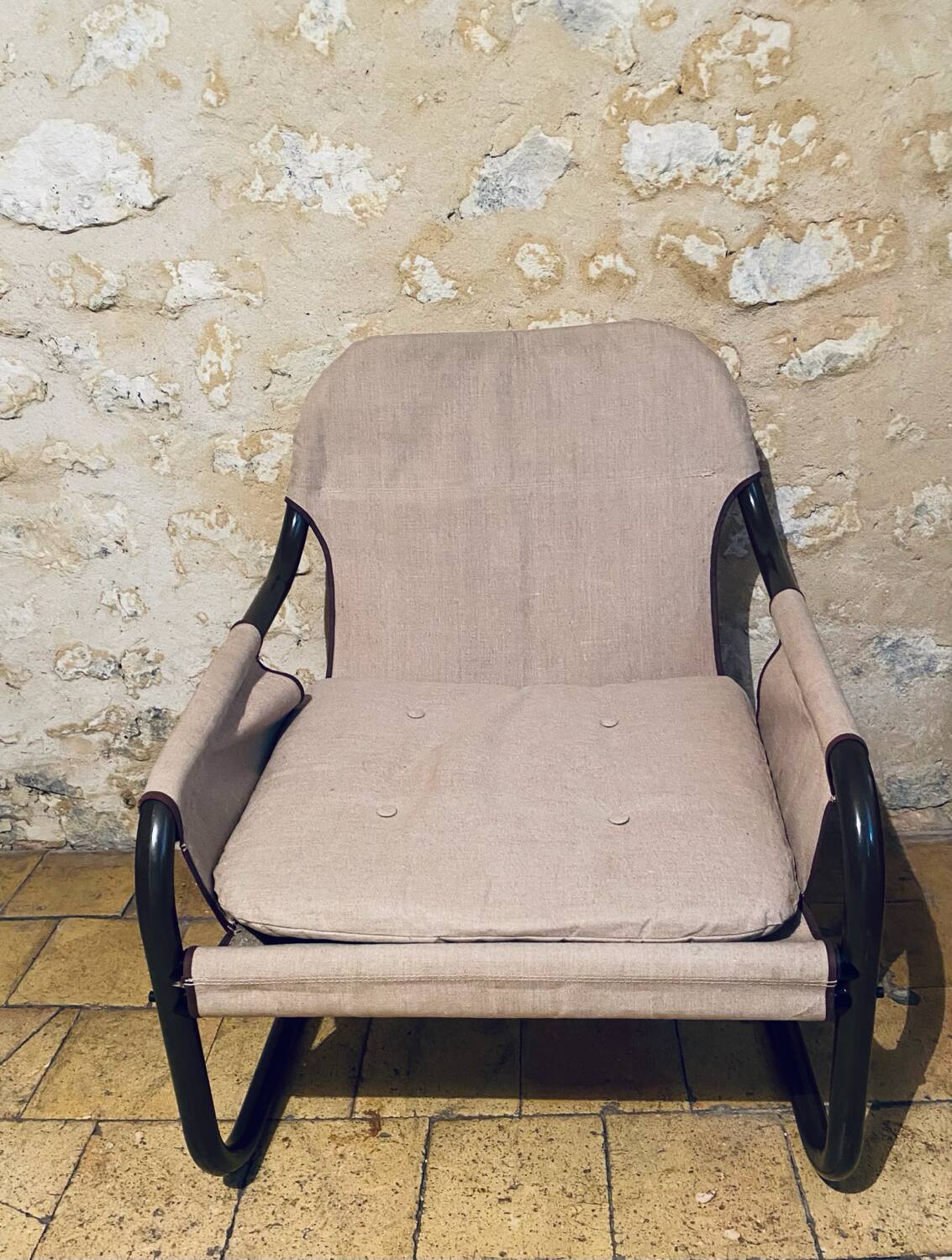 Fauteuil Ikea vintage en lin et métal