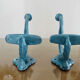 Pair of hooks in blue enamelled cast iron, art deco 30s 40s