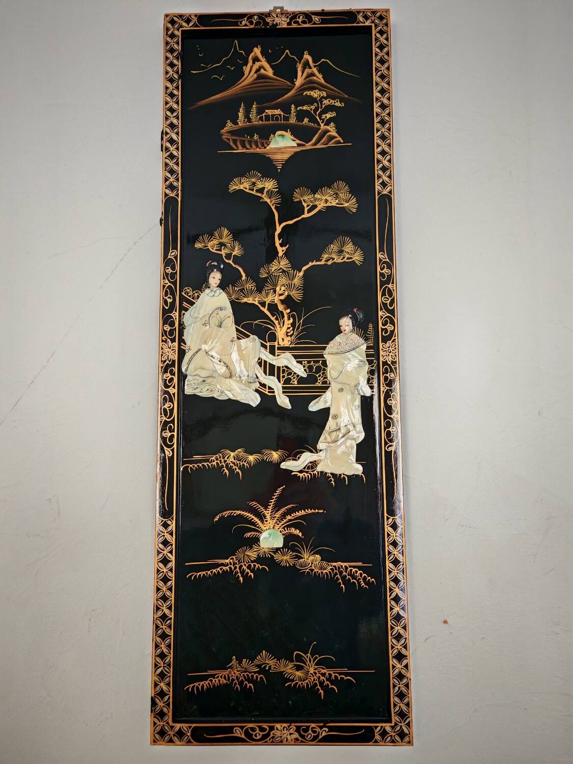 Chinese wooden paintings inlaid with stones