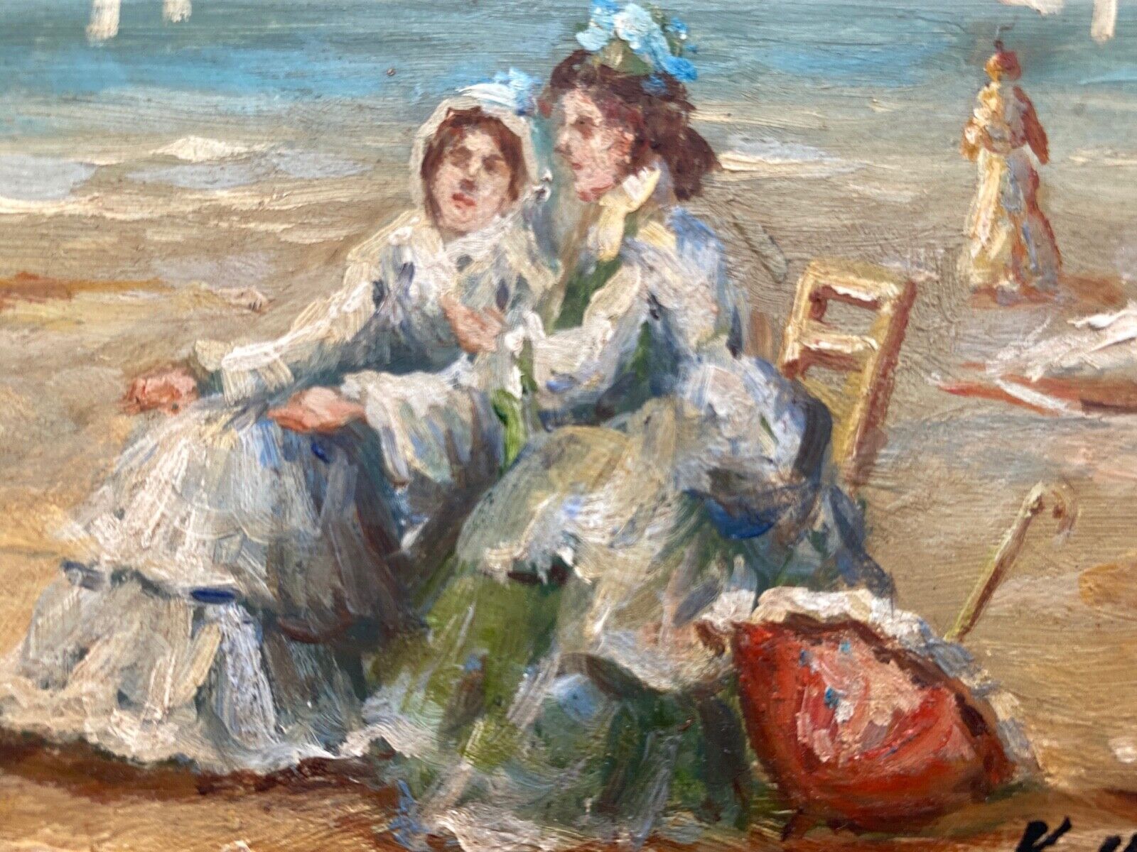 Oil on panel k wilson signature to identify 1960 beach scene