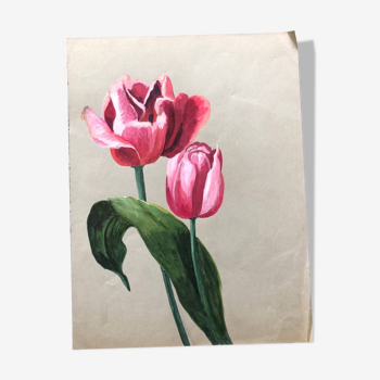 Peinture ancienne "tulipes"