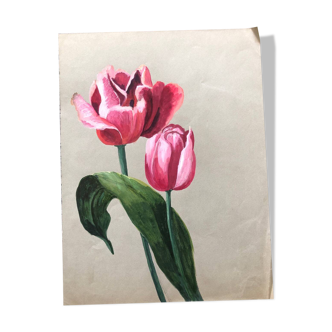 Peinture ancienne "tulipes"