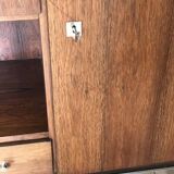 Meuble Mid-Century en bois de rose marron, années 1960 — abattant, tiroir et porte verrouillable