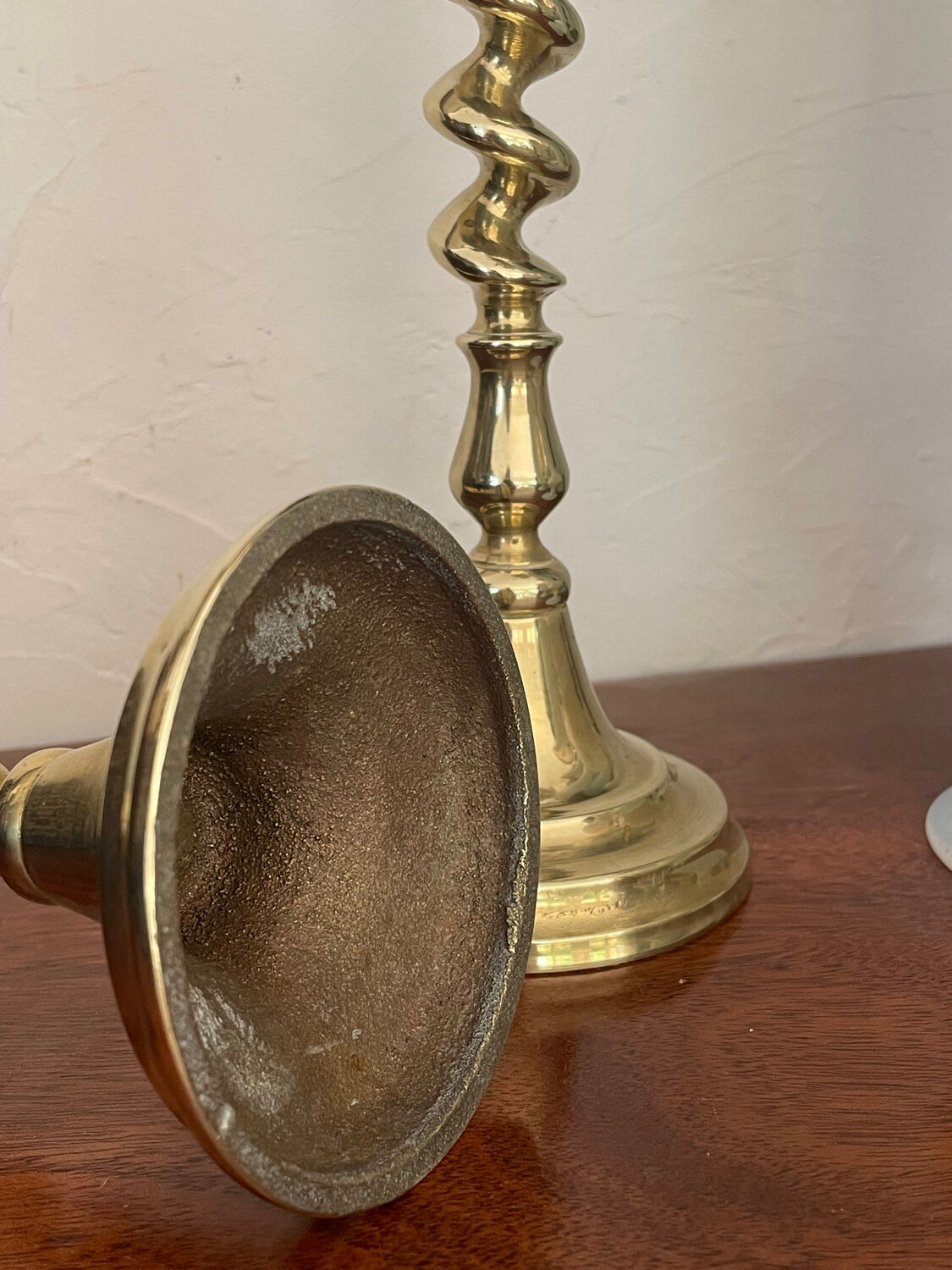 Pair of twisted solid brass candle holders
