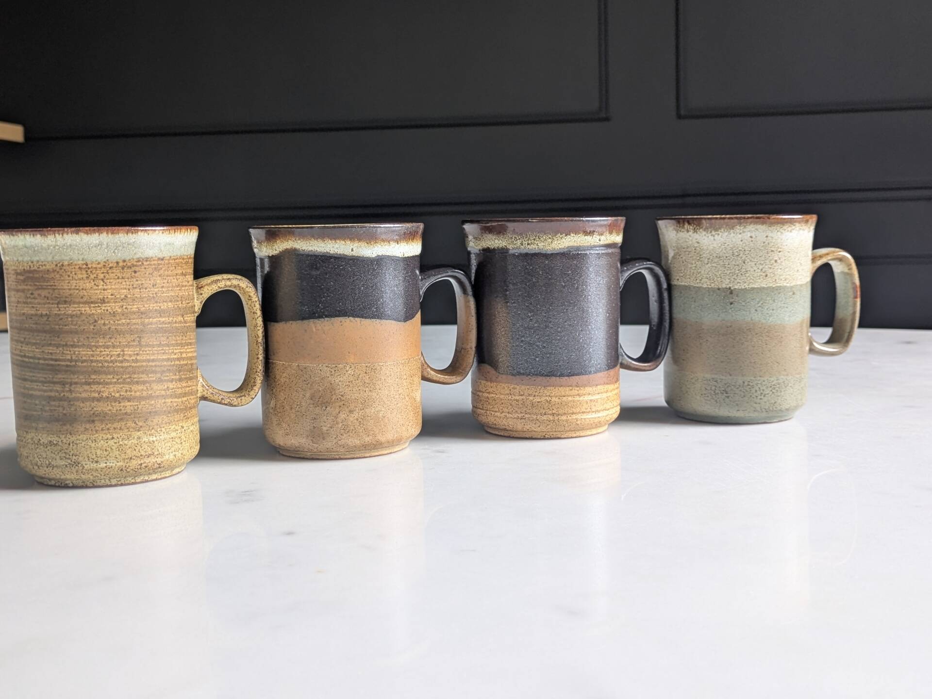 Set of brutalist mugs ''Buchan ceramics Scotland'' from the 1970s.