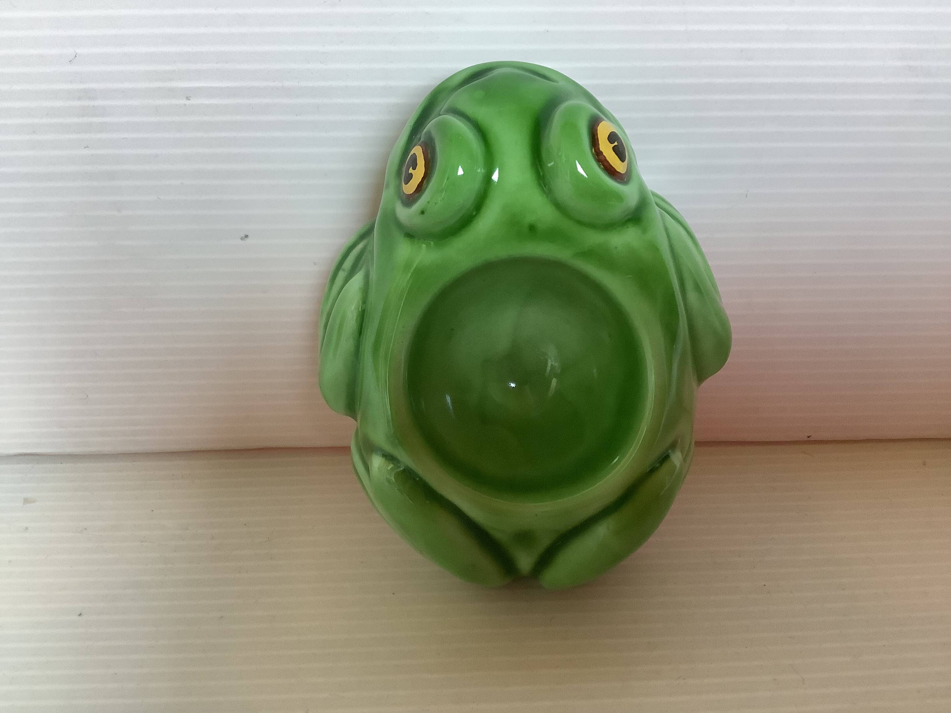 Green ceramic frog egg cup