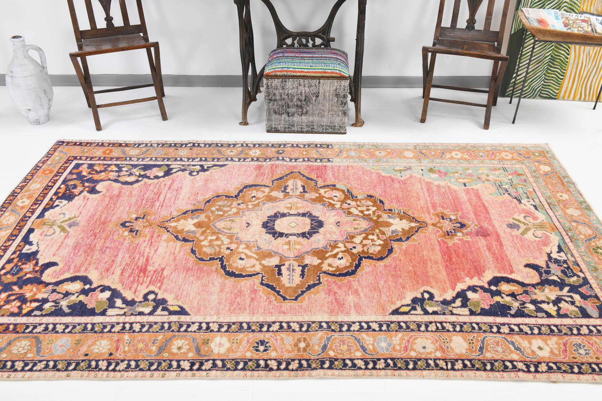 5x9 Pink & Navy Blue Soft Pastel Persian Rug, 152x272Cm SK 20089