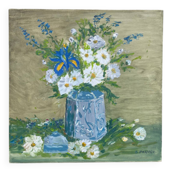 Tableau huile sur toile, bouquet de fleurs