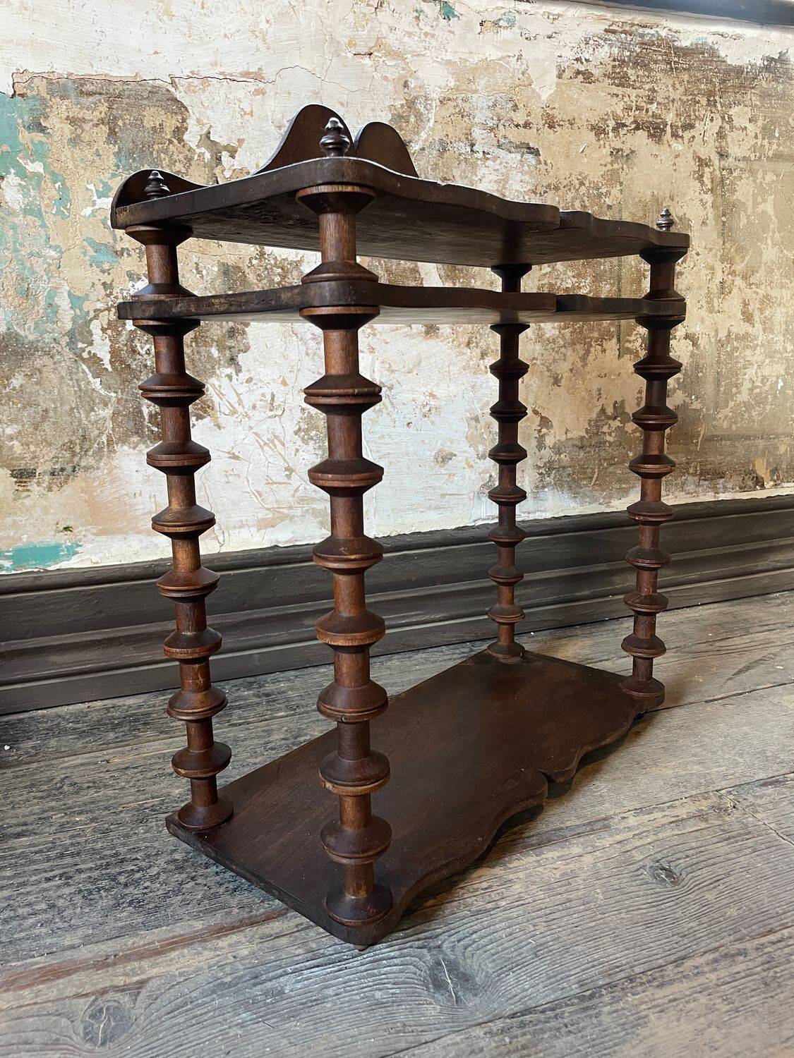19th Century Original French Bobbin Turned Wooden Shelving Unit, Two Tier D