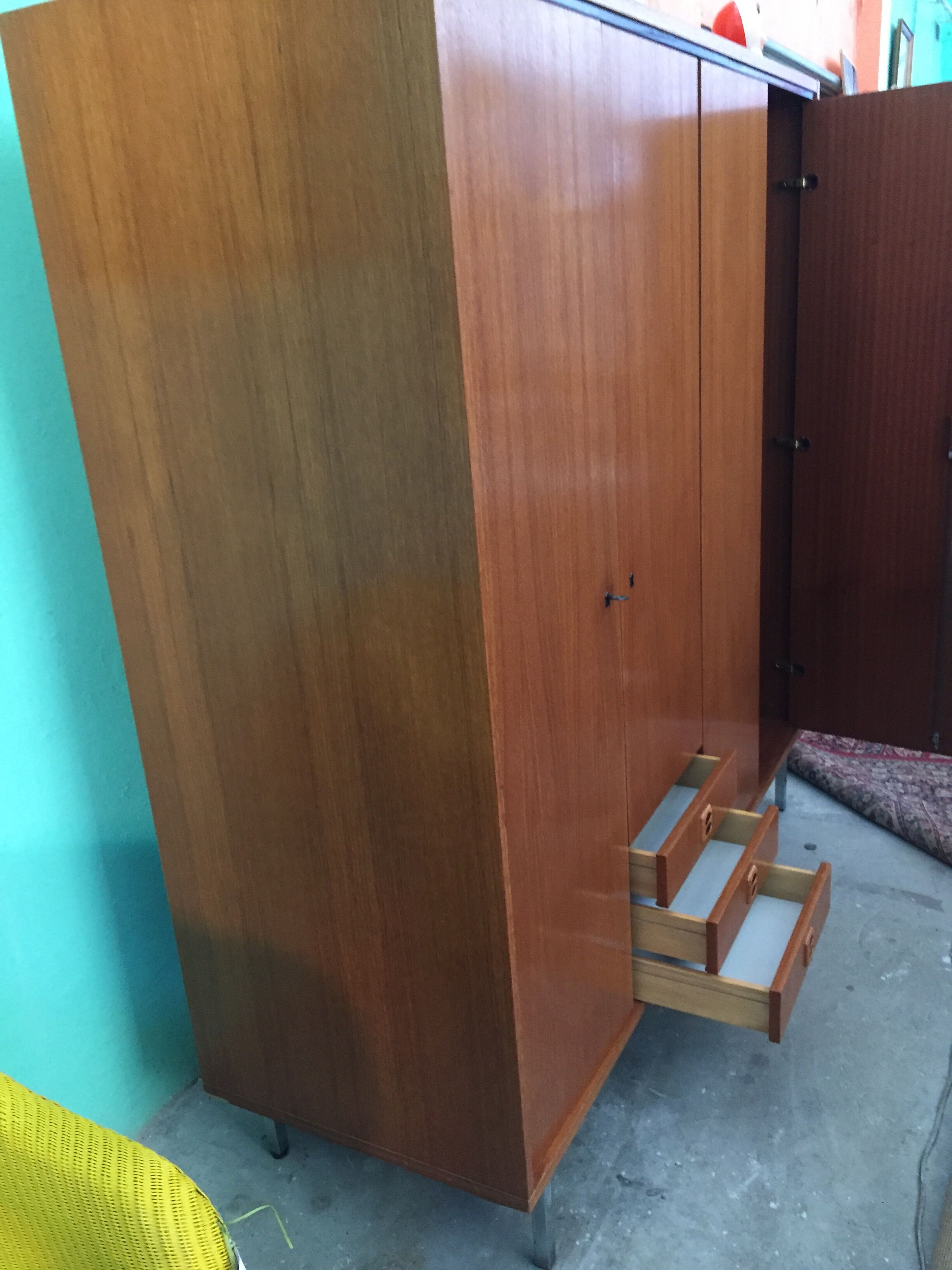 1960 plating chrome legs teak Cabinet