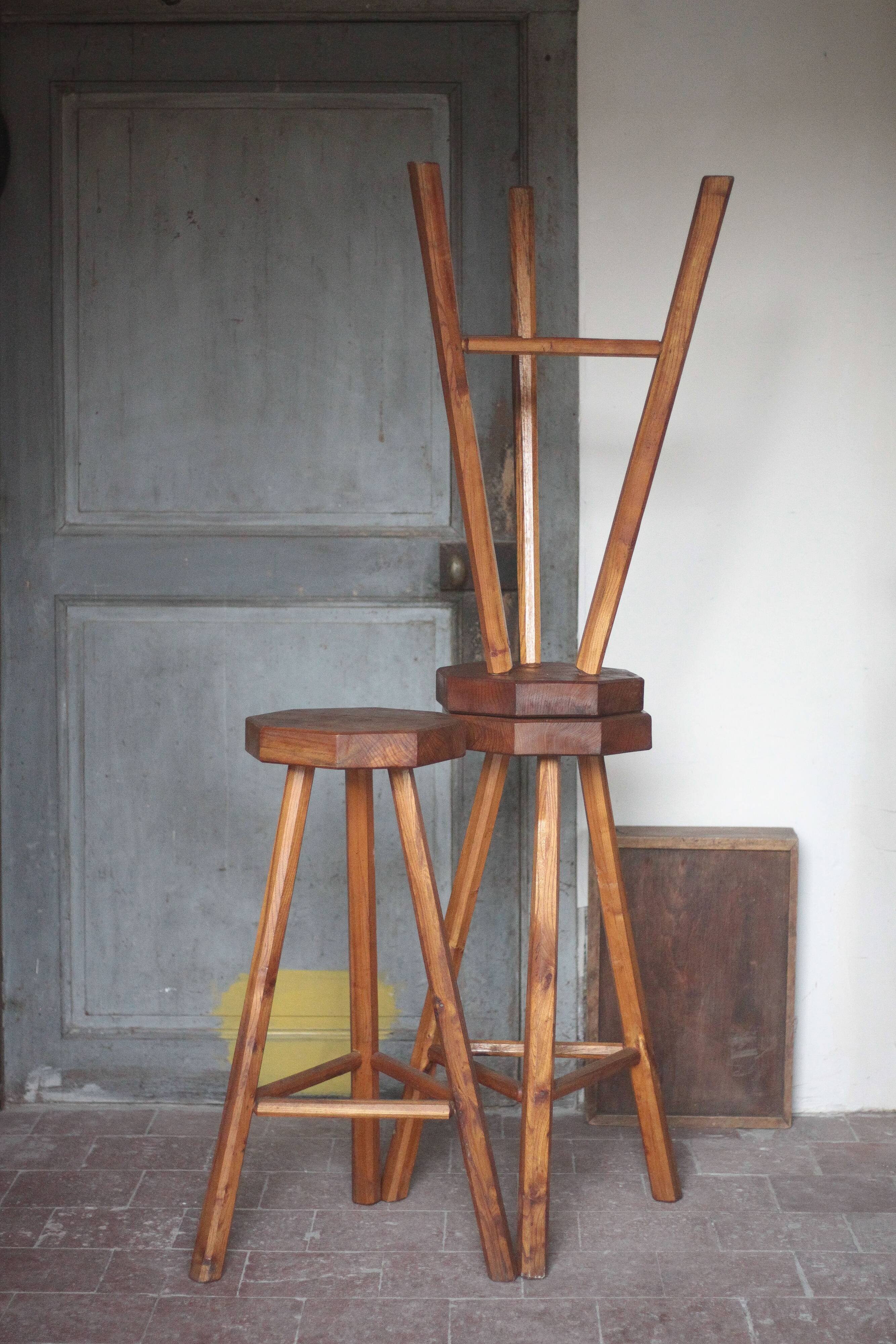 Bar stool X 3, wooden stool, brutalist stool, high stool, die