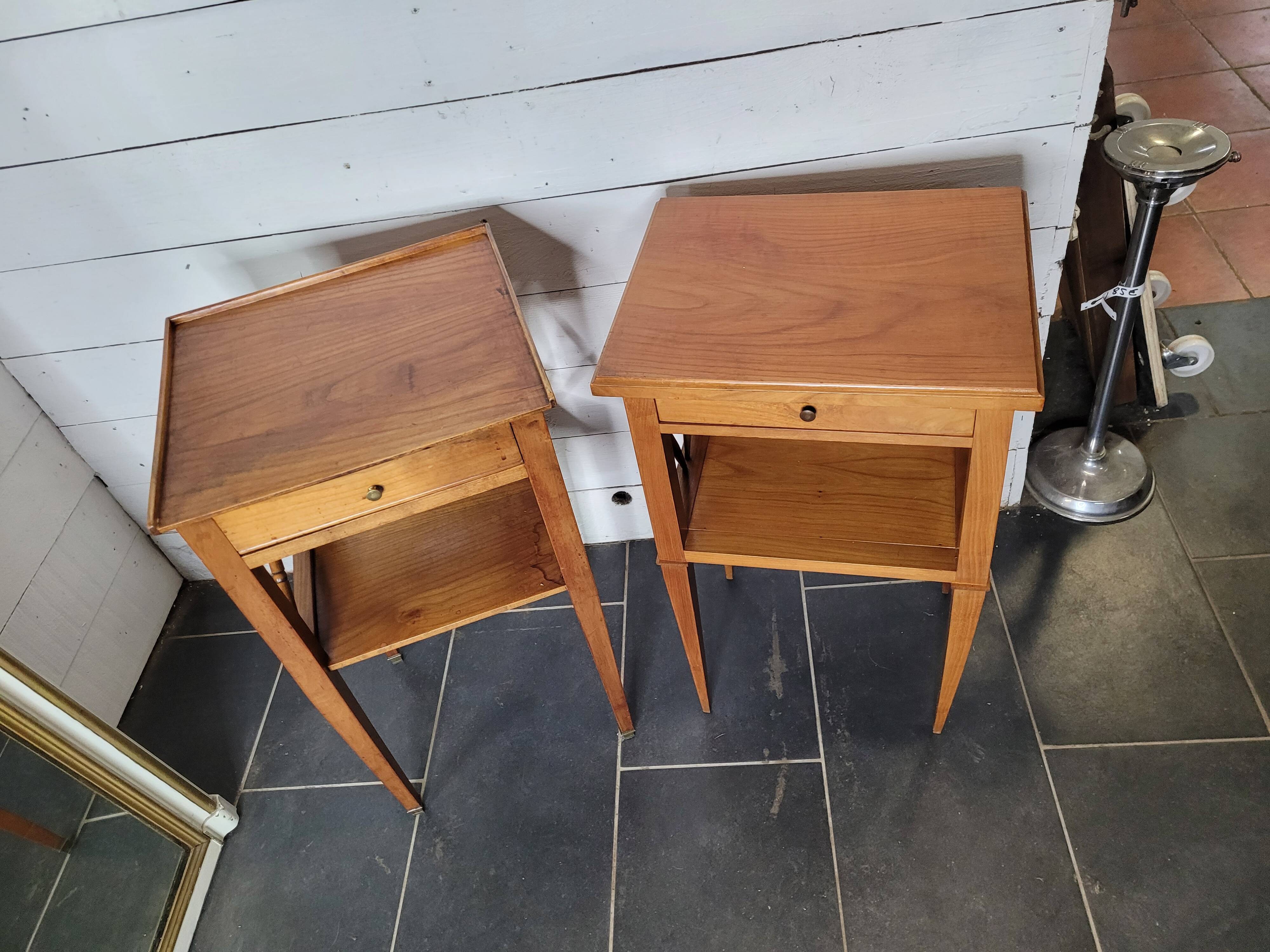 Pair of bedside tables with cherry wood lattices