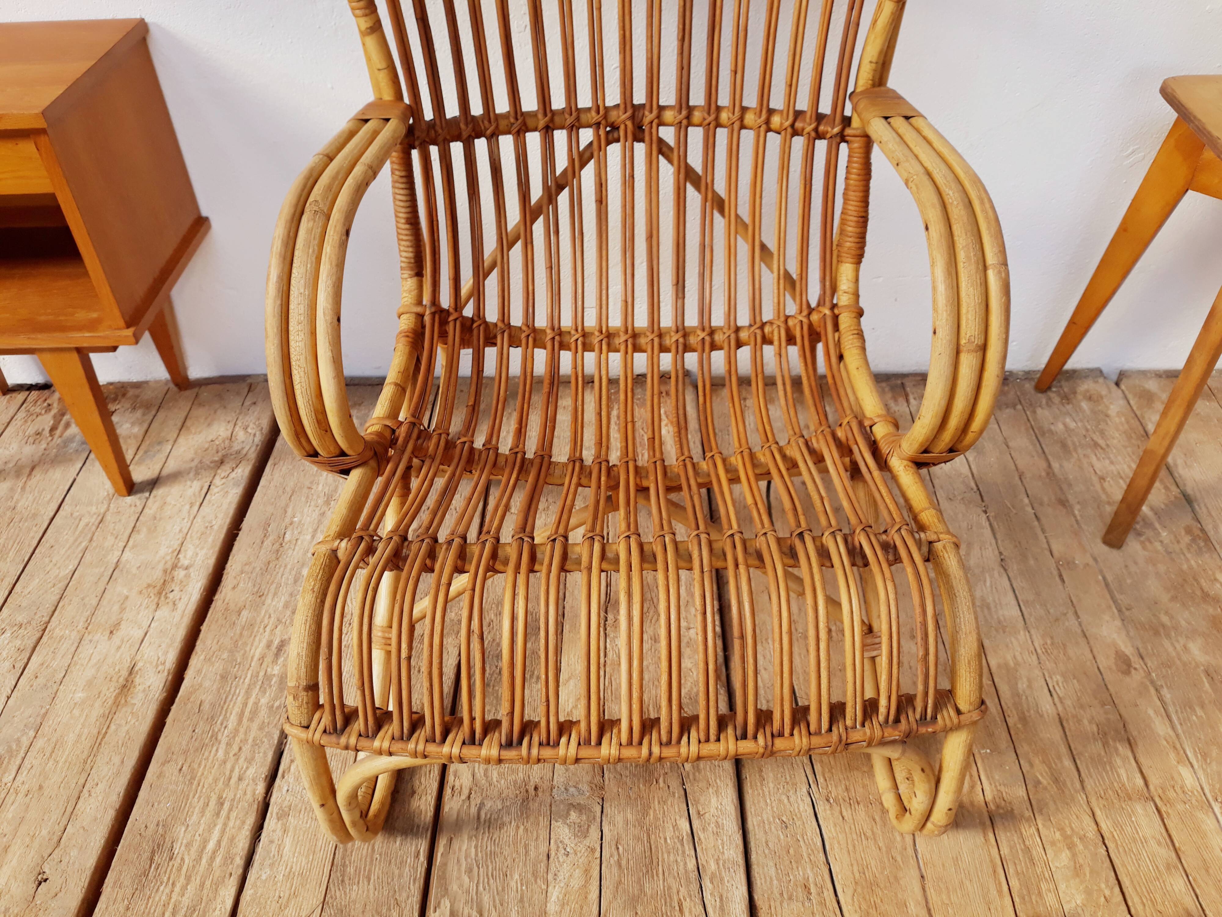 Louis Sognot vintage rattan armchair