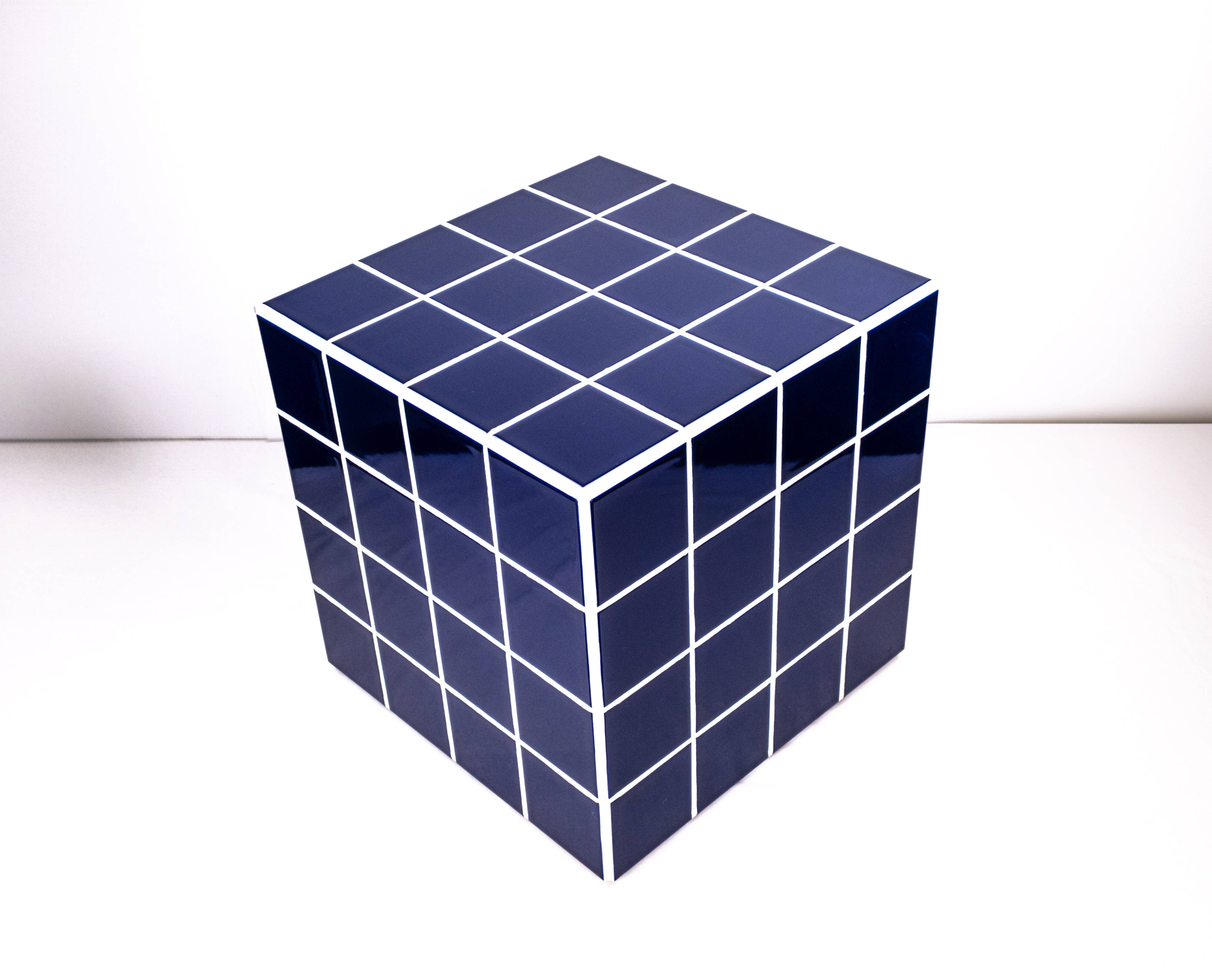 Cube-Side table-Bedside table-Tile-Ceramic-Blue-Glossy