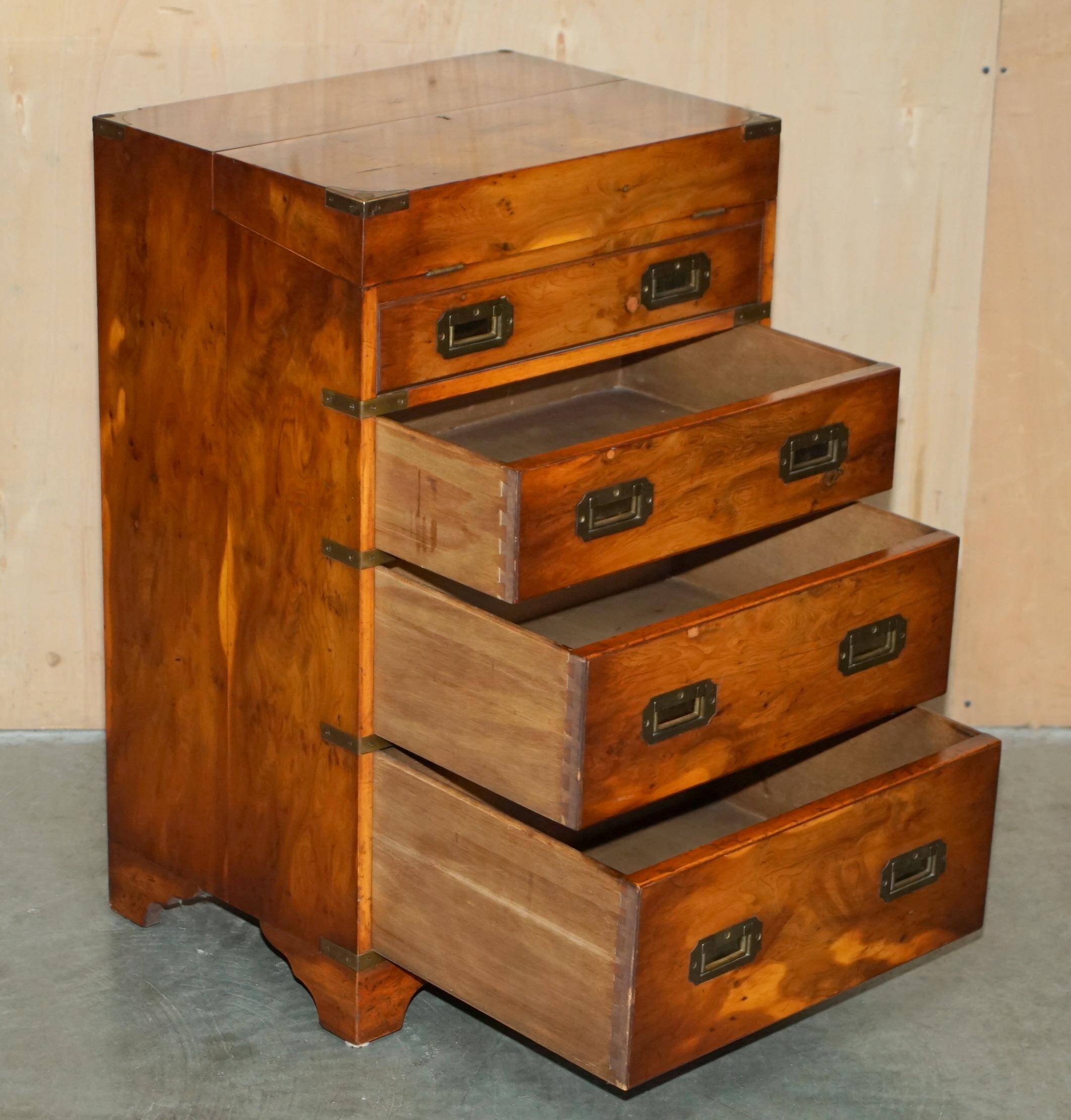 Military desk Harrods in Burr Yew wood with leather, country style.