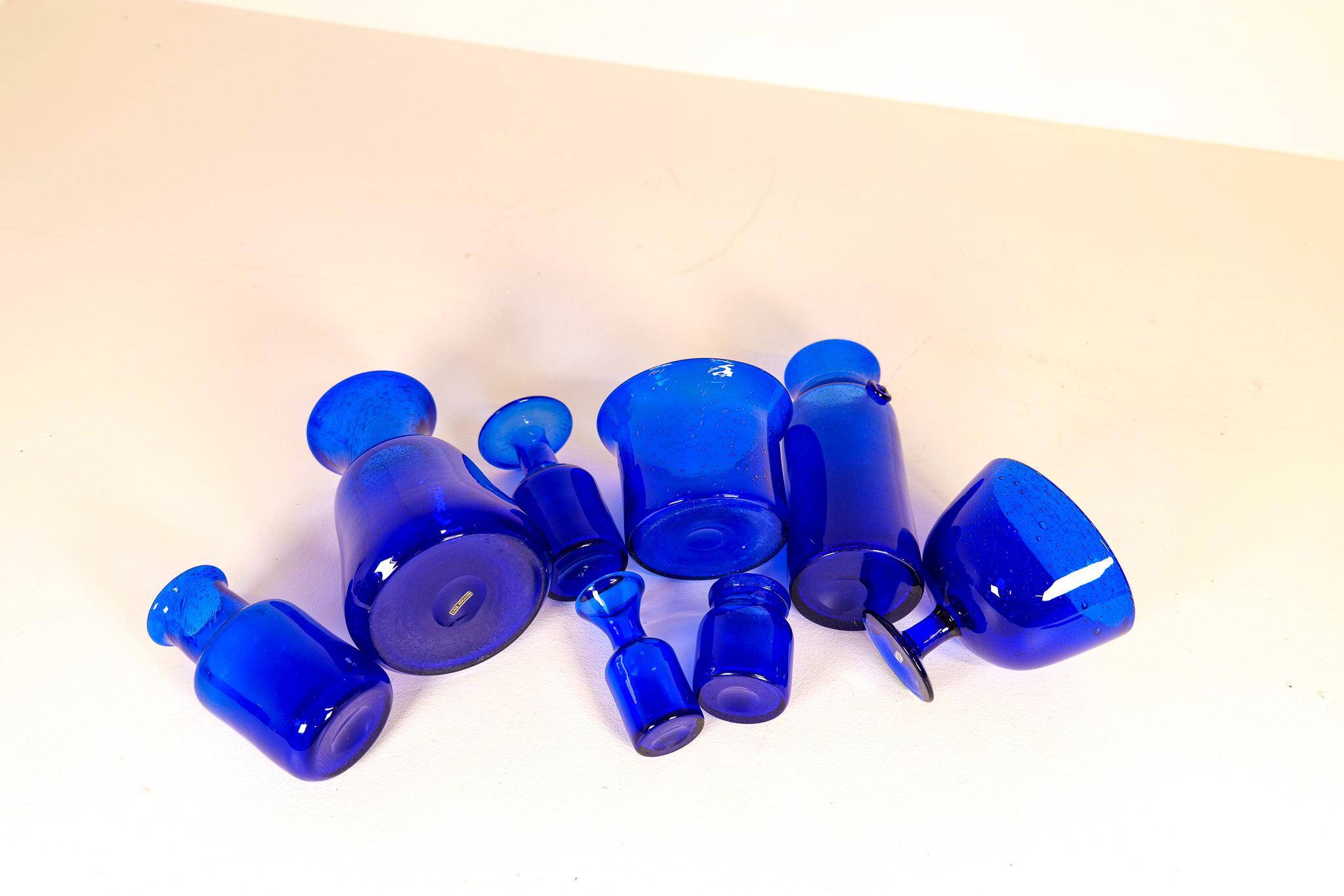 Midcentury collection of eight blue vases by Erik Höglund, Sweden, 1960s.