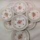Set of 9 OPENWORK porcelain DESSERT PLATES hand painted in the style of SAXE