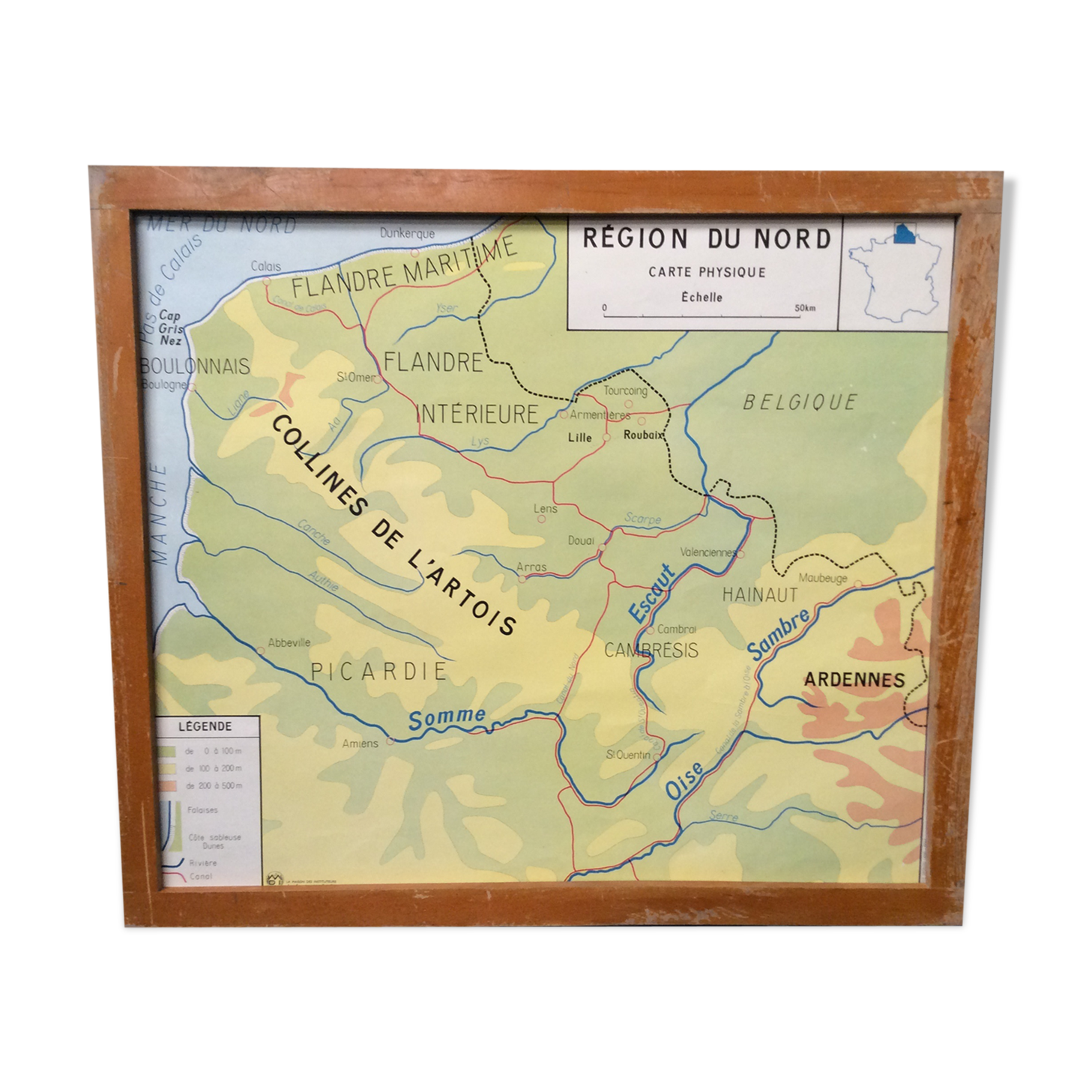 School poster physical map Nod and Eastern 1960 vintage