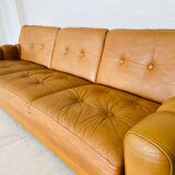 Vintage danish art deco style 3 person svend skipper sofa in tan leather