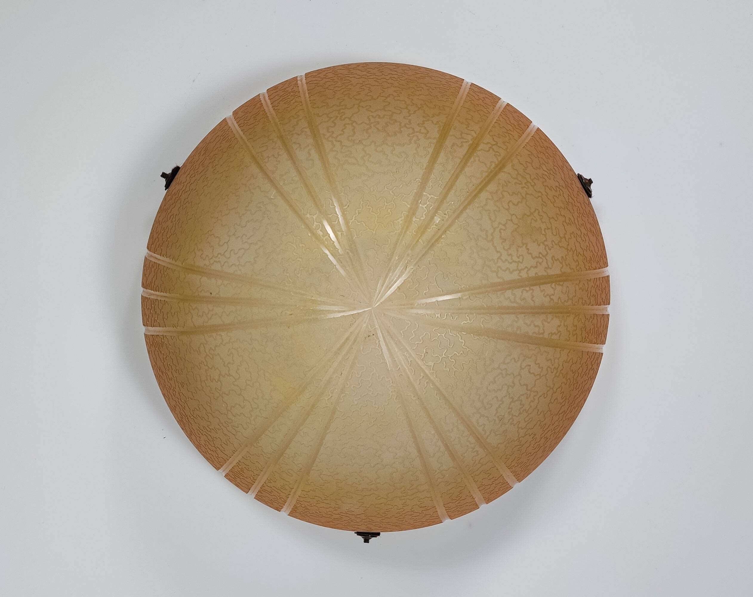 1920s Art Deco Cut Glass Orange Ombre Plafonnier Lamp Shade