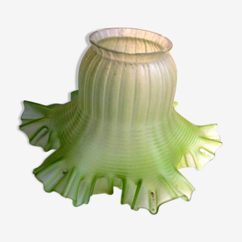 green glass lamp tulip faceted glass, 6 toothed petals, pleated, Art Nouveau