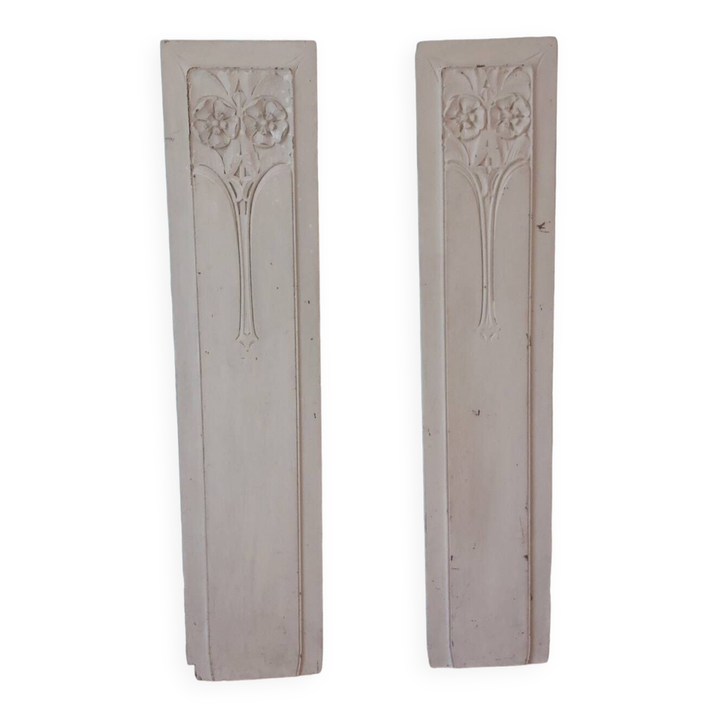 Paire De Panneaux Décoratifs Style Art Nouveau En Plâtre - Reproduction Récente, 101 Cm De Hauteur