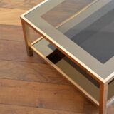 Coffee table in gold plated and smoked glass Belgo Chrom 70s / 80s
