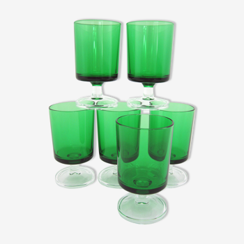 Set de 6 verres à pied couleur vert émeraude Cavalier Luminarc Arcoroc France - vintage années 70