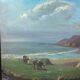 Huile sur toile,  pré-salé Baie de Somme, Vache, boeuf, signé Rogé à identifier