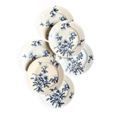 6 Lunéville flat plates in blue ironstone, "Azaléa" service